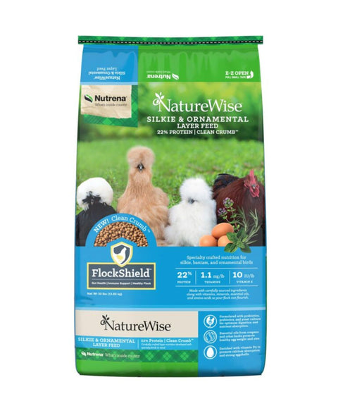 Bag of Nutrena NatureWise Silkie & Ornamental Layer Chicken Feed