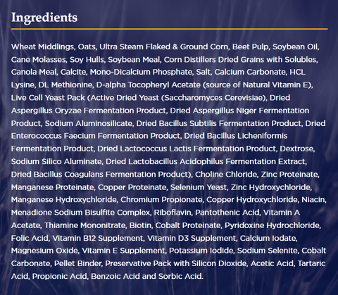 Ingredient list of Equi-Pro Performax Horse Feed