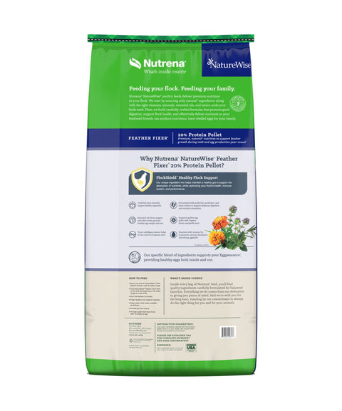 Back of the bag of Feather Fixer Chicken Feed