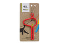 Red dooloop® hands-free dog waste bag holder for easy cleanup, shown in a close-up on a white background.