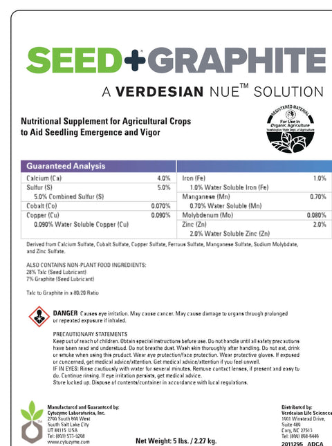 Verdesian Seed Plus Graphite Nutritional Seed Lubricant