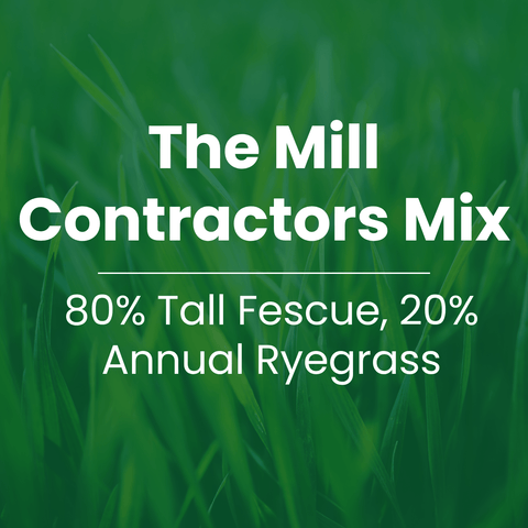 The Mill Contractorsd Mix erosion control grass seed mix with barley, ryegrass, and tall fescue for turf lawn establishment. 
80% tall fescue, 20% annual ryegrass