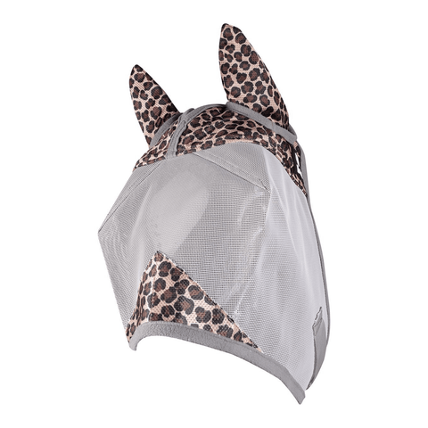 Cashel Crusader Fly Mask for horses, standard size with ears, warmblood breed, leopard pattern, protective fly mask for horses.