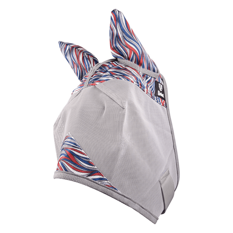 Cashel Crusader patterned fly mask with ears for Arabian horses, featuring American Wave design and breathable mesh material.