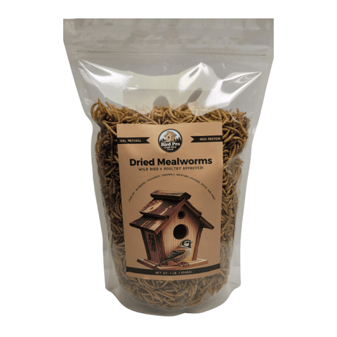 Wild bird premium dried mealworms by Central Farm and Garden, shown in a clear container on a natural background.