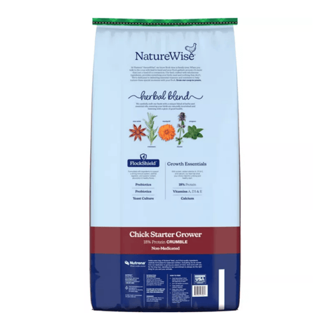 Cargill Nutrena NatureWise Chick Starter Grower poultry feed bag for healthy chick development, non-medicated formula.