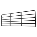 Black Tarter 6-Bar Economy Tube Gate for fencing, 12 ft long, showcasing sturdy metal construction and easy installation features.
