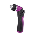 Purple and black garden hose nozzle on a white background