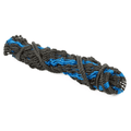 Black and blue braided rope on a white background