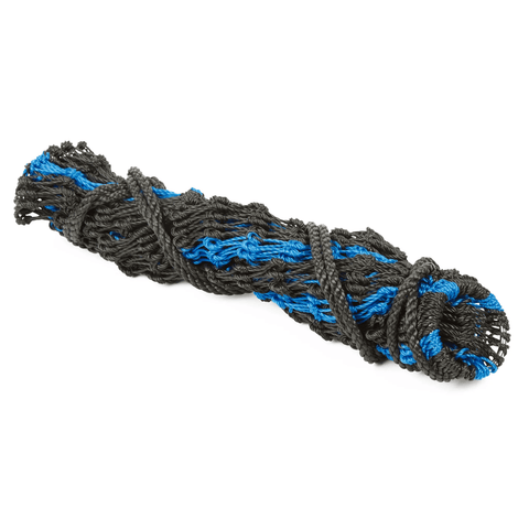 Black and blue braided rope on a white background