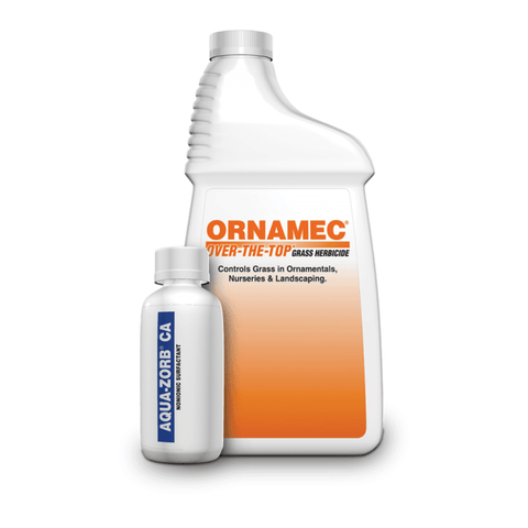 Ornamec® Over-The-Top Grass Herbicide container from The Mill, used for controlling unwanted grasses in lawns and fields.