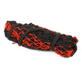 Black and red hay net bundle on a white background