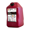 Red gasoline canister with label on a white background
