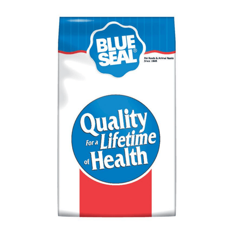 Blue Seal Deer Pellets with 16% protein, showing a close-up of the blue-colored feed pellets for deer nutrition.