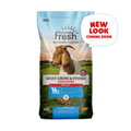 Kent Feeds Home Fresh 16 Goat Grow & Finish 18DQ medicated goat and sheep feed in a 50 lb bag, with label details visible.