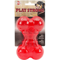 Bright yellow SPOT® Play Strong rubber dog bone toy with textured surface, designed for durability and chewing fun for dogs.