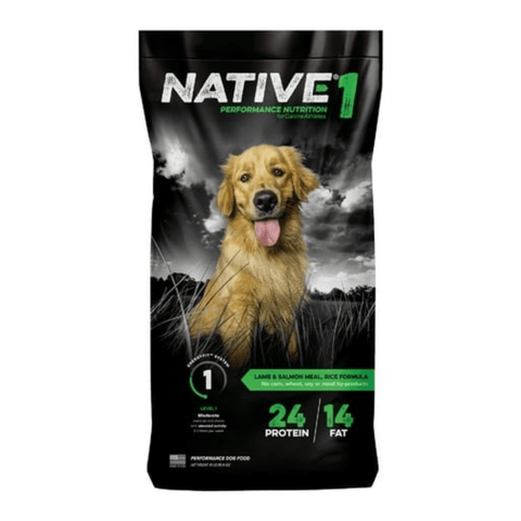 Blue Seal Native® Level 1 Dog Food bag, 40 lb, showing the packaging with branding and product details on the label