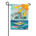 Decorative garden flag with sun and 'Sending Sunshine' text on a colorful background