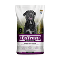 Blue Seal EnTrust Healthy Adult Dog Food with pork and barley in a bag, showing the product packaging with dog food ingredients.