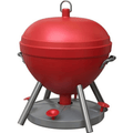 Red Wild Bird Lovers Kettle Grill hummingbird feeder by Rohrer & Bro, Inc., with transparent reservoir and decorative hummingbird design.