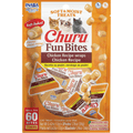 A package of Inaba Churu Fun Bites Soft & Moist Treats for cats, featuring the Chicken Recipe. The packaging is orange and white with images of two cats and several individual wrapped treats shown at the bottom.