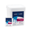 Land Lakes Bovine IgG immune bovine powder in a large white plastic tub with a smaller single-dose packet in front, on a white background.