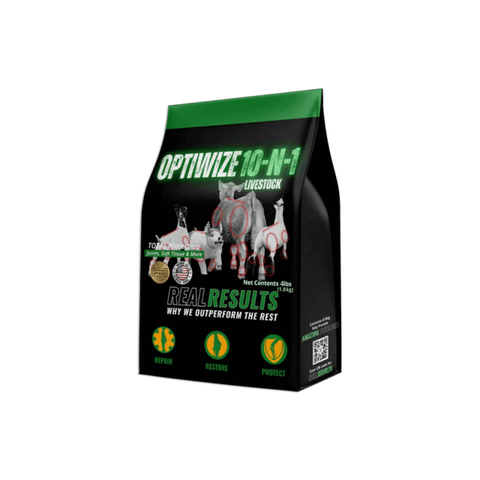 Bag of Optiwize 10-N-1 Livestock supplement on a white background