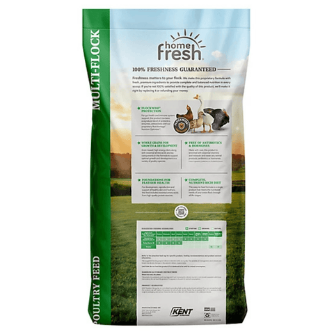 Kent Feeds Home Fresh Multi-Flock Turkey Starter poultry feed in a 28-50 lb. bag, suitable for young turkeys.