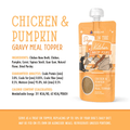 Dog food gravy meal topper by Weruva, Chicken & pumpkin in a pouch with a colorful label. 