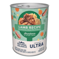 Canned dog food by Phillips Feed, Natural Balance Original Ultra Lamb Recipe, 13 oz, showing the dog food can with label and product details.