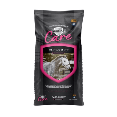 Blue Seal Kent Blue Seal Sentinel Care Carb-Guard horse feed bag, 50 lb, featuring the product label and packaging.