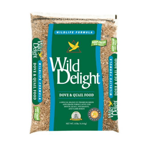 Wild Delight Dove and Quail Bird Food in a 10 lb bag, designed for wild birds, by Florida Hardware.