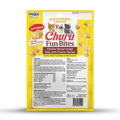 Packaging of Churu Fun Bites cat treats with chicken and tuna recipes on a white background