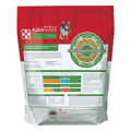 A stand-up pouch of Flock Raiser Crumblets poultry饲料 on a plain white background. The packaging features a red top section with a rooster illustration, a white lower section with green and multicolor informational panels, and a circular window showing the crumblets inside.