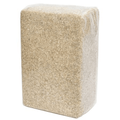 A rectangular block of coarse ceder wrapped in clear plastic, shown on a plain white background.