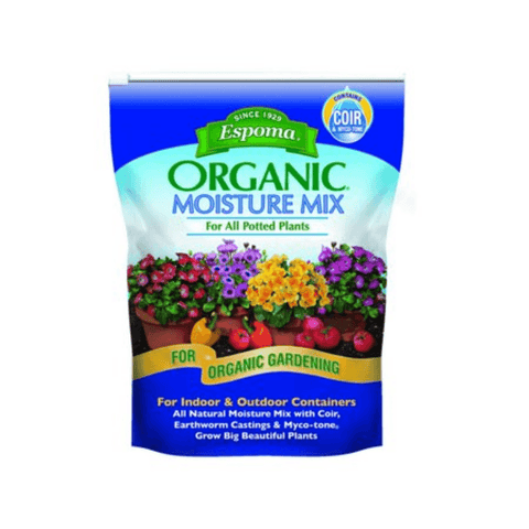 Miracle-Gro Moisture Control Potting Mix in an 8 Qt bag, designed for lawn and garden plants, with visible textured soil and packaging.