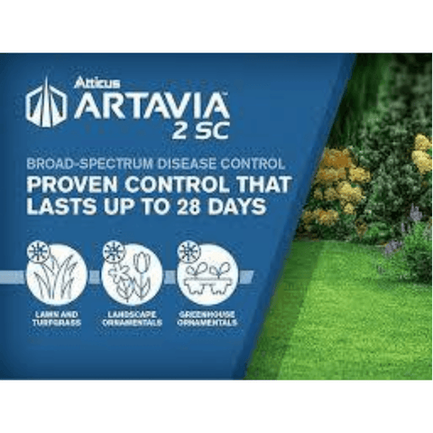 Artavia 2 SC disease control product packaging with grass and plants in the background