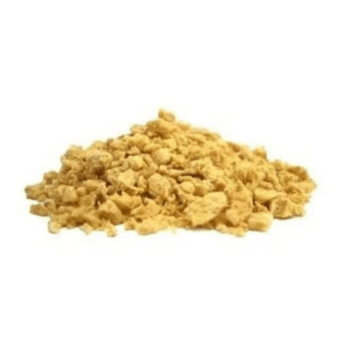 Steam-flaked soybeans livestock feed in a 50lb bag from Powl's Feed, showing the textured soybeans ready for animal nutrition.