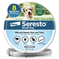 Elanco Seresto Small Dog flea and tick collar packaging with a circular white, blue, and green label, plus a gray one-collar shown in front on a white background.