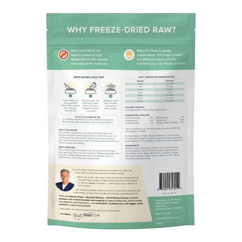 Natural Animal Nutrition Dr. Marty Nature’s Feast Essential Wellness Fish & Poultry freeze-dried raw cat food bag