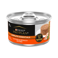 Can of Purina pro plan complete essentials chicken and spinach entree cat food on a white background