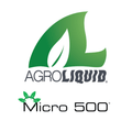 AgroLiquid Micro 500 liquid micronutrient fertilizer bottle, with colorful label showing nutrient information and usage details.