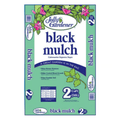 Black mulch from Jolly Gardener, 2 cubic feet, showing a fresh layer of dark, shredded mulch spread over garden soil.