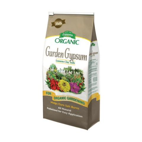 Espoma Organic Garden Gypsum 6 lb bag for lawn and garden soil improvement, showing the product packaging and branding.