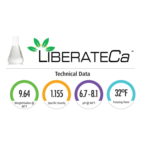 AgroLiquid LiberateCa Liquid Calcium Fertilizer in a bulk container, showing the product label and packaging for agricultural use.