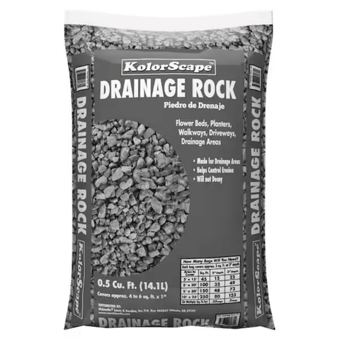 Old Castle KolorScape® Drainage Rock in 0.5 cu. ft. for lawn and garden drainage, showing colorful gravel in a garden scene.