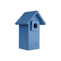 blue wooden bird house on a white background