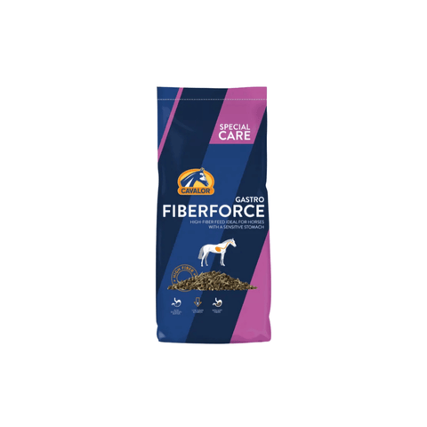 Cavalor FiberForce Gastro horse feed in 33 lb bag, showing the packaging with label and product branding.