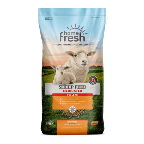 Blue Seal Home Fresh 20 Sheep Starter Grower HE 45DQ medicated goat and sheep feed, 50 lb bag with detailed label and packaging.