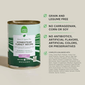 Can of Open Farm Homestead Turkey Recipe for dogs with label details on a beige background